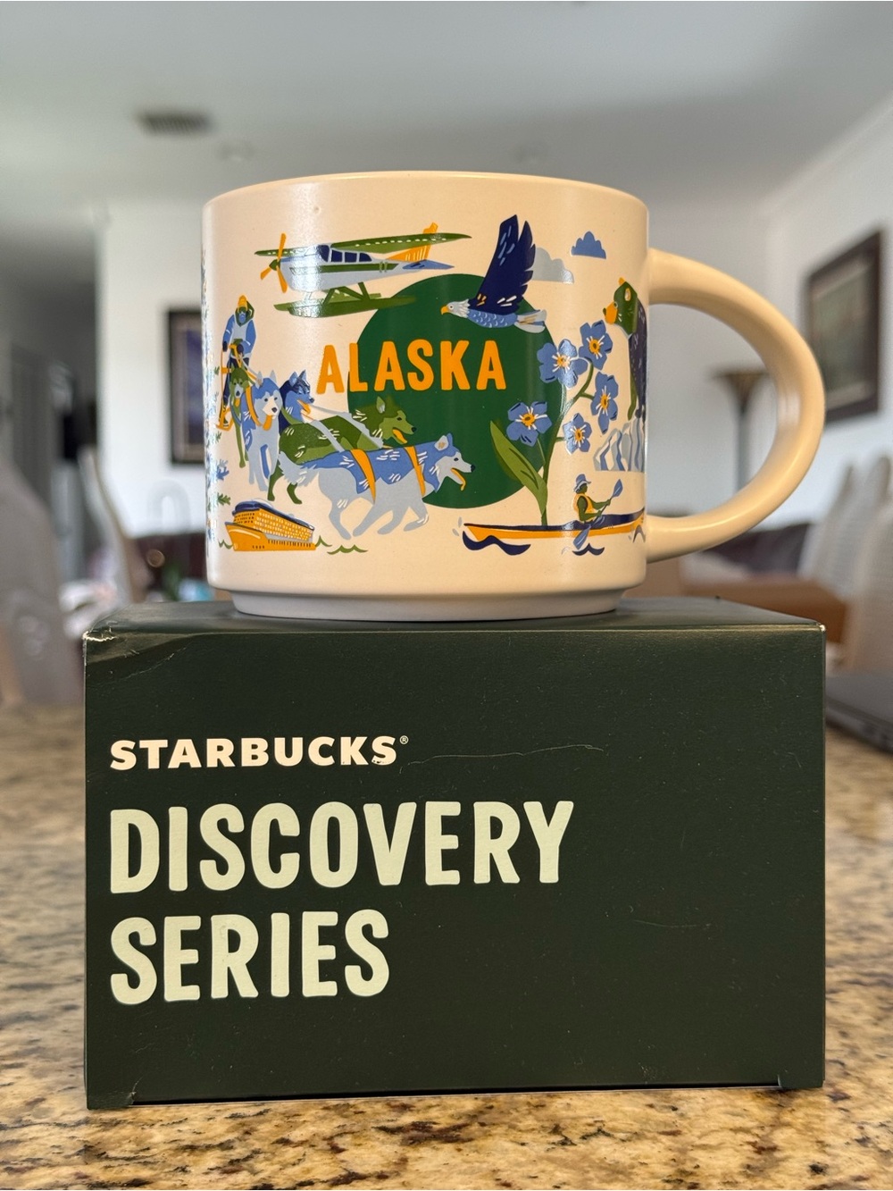 Starbucks Alaska Mug in Cream with Green & Blue Artwork